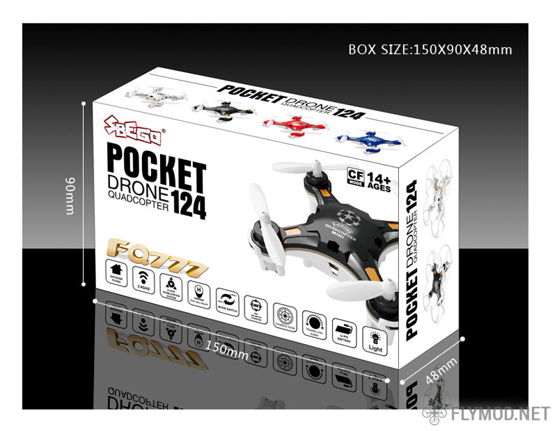 Мини квадрокоптер FQ777-124 Pocket Drone коробка