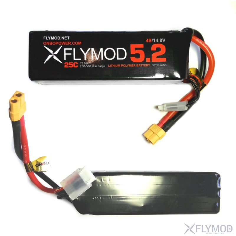 Аккумулятор LiPo Flymod 5200 mAh 4s 14 8V 25C  ONBO габариты толщина