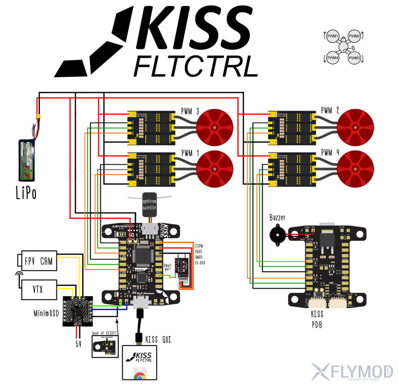 Контроллер полета KISS F303  Acro  оригинал  схема подключения для квадрокоптера FPV