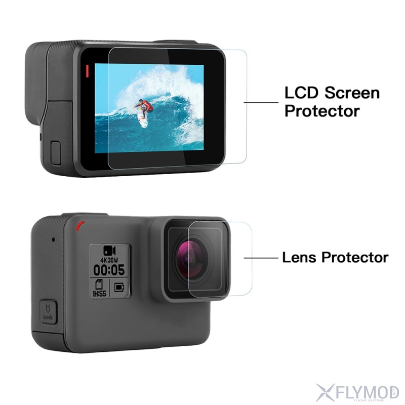 tempered glass lcd and lens screen protector for gopro hero 5 6 7 black Защитное стекло для экрана и линзы экшн камеры