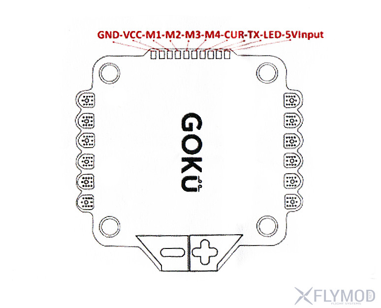Регулятор скорости 4 в 1 flywoo goku 506s 50a blheli_32 2-6s lipo esc wiring scheme схема распиновка