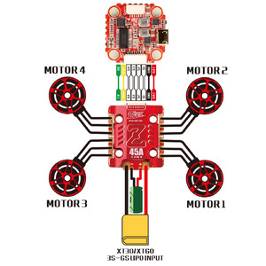 hglrc zeus 45a V2 4in1 blheli_32 3-6s  esc 20x20 m3 red Регулятор скорости 4 в 1 схема wiring