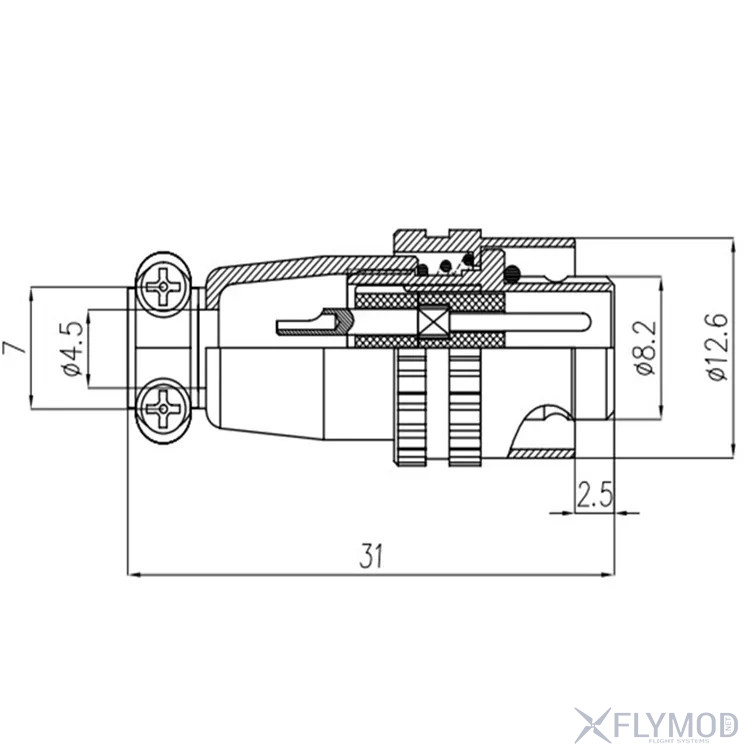 Размеры Разъем XS9 XS12 кабельный быстроразъемный  штекер гнездо  5pin
