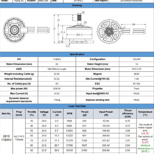 Характеристики и размеры Бесколлекторные моторы BrotherHobby Avenger 2810 1350KV