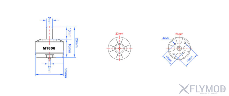 Мотор FlyMod М1806 2300KV схема чертеж
