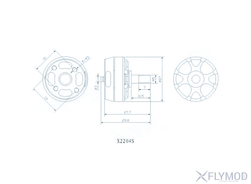 чертеж  Моторы SunnySky X2204S 2300KV бесколлекторные