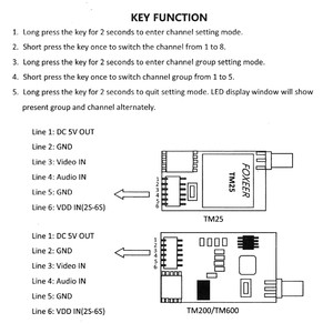 разъемы и подключение  схема  Видео передатчик Foxeer TM200 FPV Mini 5 8G 40CH 200mW VTx Race Band для FPV