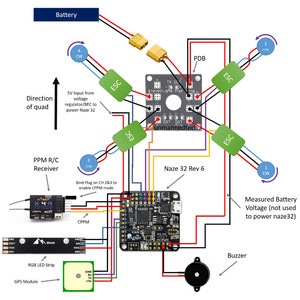 Naze32 6 DOF rev6 Acro контроллер полета для мультикоптера  схема подключения с компонентами и комплектующими