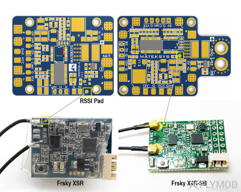 Matek с HUBOSD подключение RSSI x4r xsr frsky