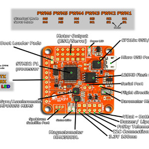 Контроллер полета Naze32 Full 10Dof rev6 с барометром и компасом для мультикоптера распиновка разъемов каналы покдлючение платы