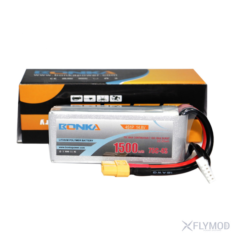 Аккумулятор LiPo Bonka 1500 mAh 4s 14 8V 74C  Для мини квадрокоптеров 210  250