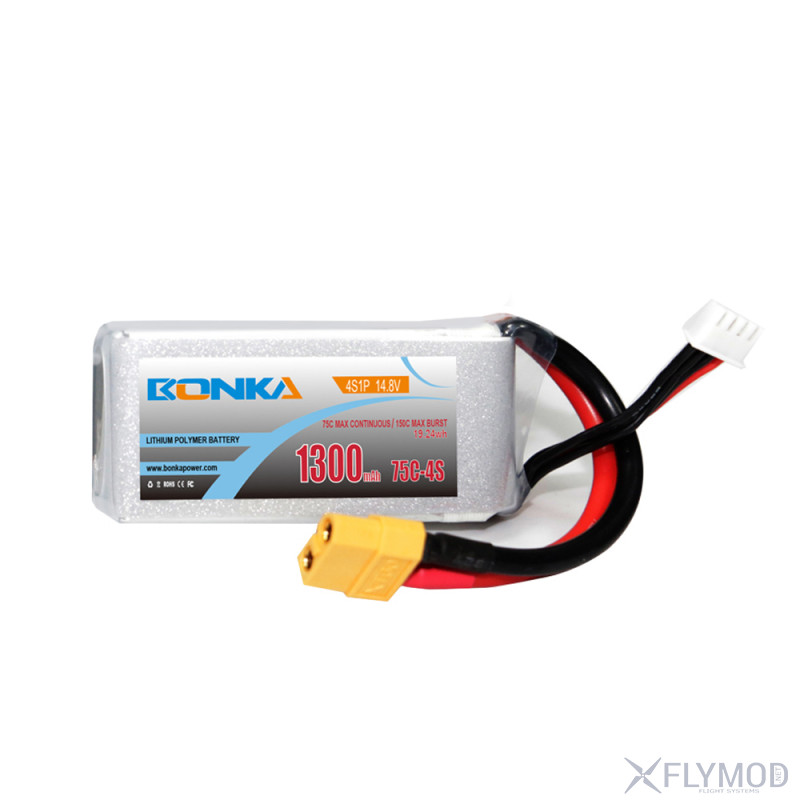 Аккумулятор LiPo Bonka 1300 mAh 4s 14 8V 75C  Для мини квадрокоптеров 210  250