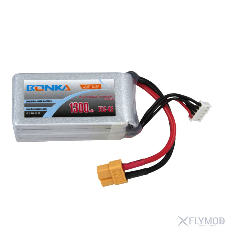 Аккумулятор LiPo Bonka 1300 mAh 4s 14 8V 75C  Для мини квадрокоптеров 210  250