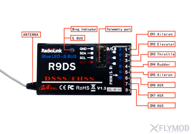 Приемник radiolink r9ds на 9 каналов receiver radiolink r9ds channels