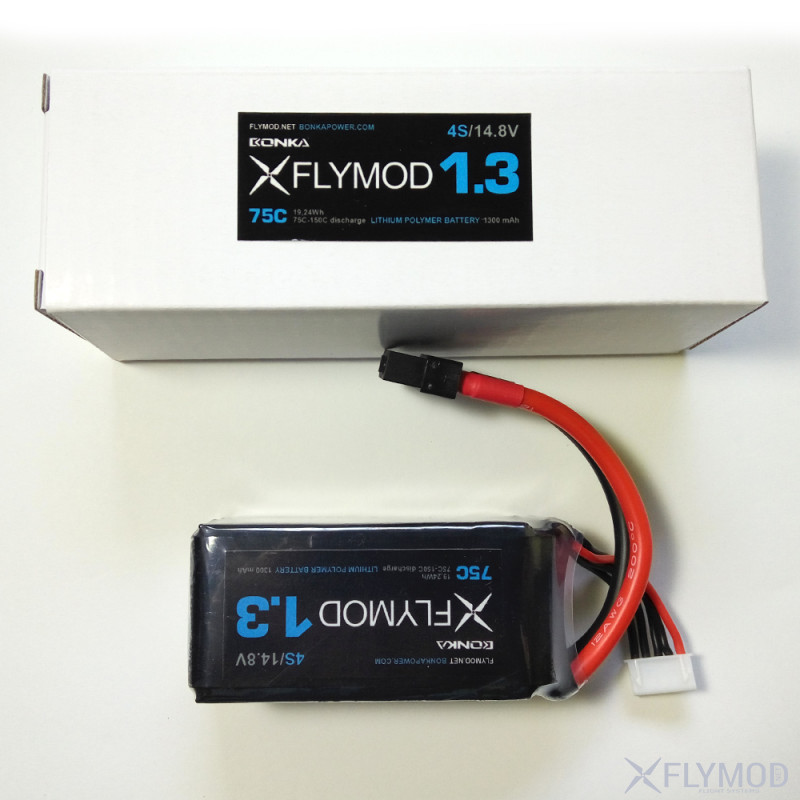 Аккумулятор LiPo Flymod 1300 mAh 4s 14 8V 75C  Bonka battery