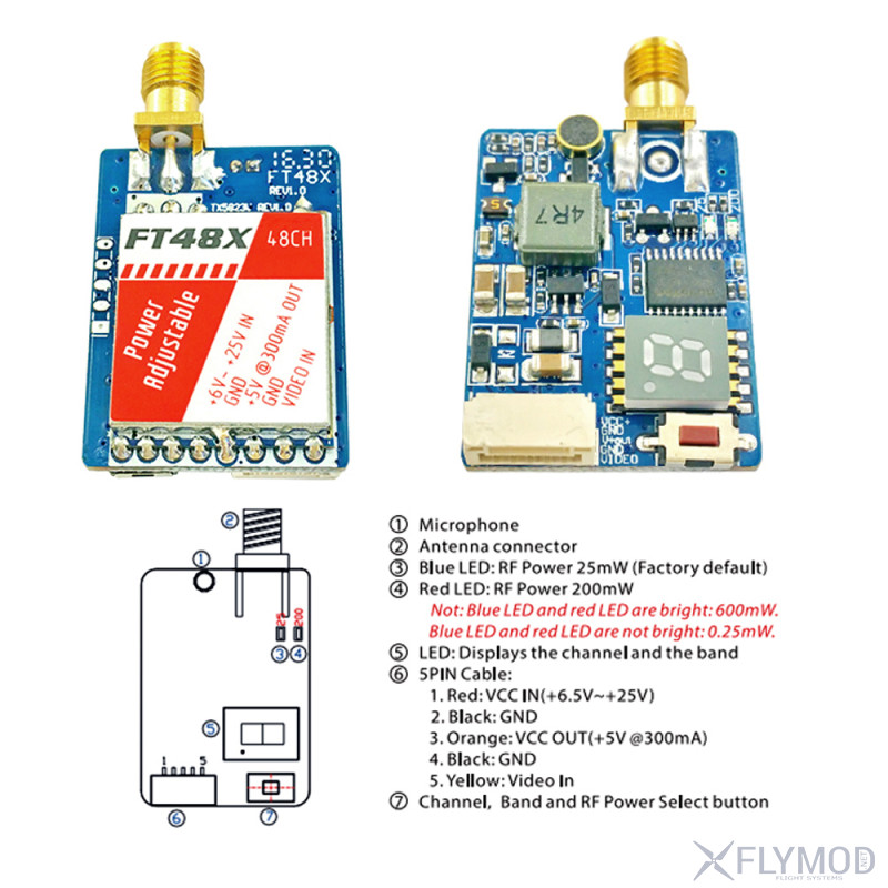 Видео передатчик FT48X 25 200 600 mW и 48 каналов 5 8G Raceband