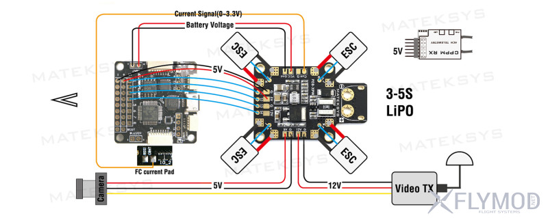 Распределительная плата Matek PDB-XPW с сенсором тока 140A и двойным BEC на 5V и 12V