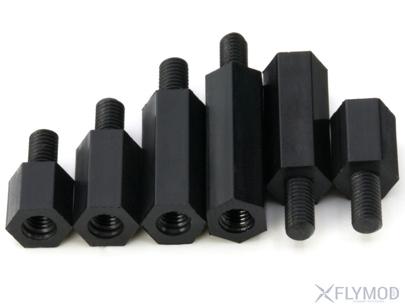 M3 Black Nylon Hex Column Spacer Standoff - Male 6mm X Female M3 - Screw Nut, Unbranded