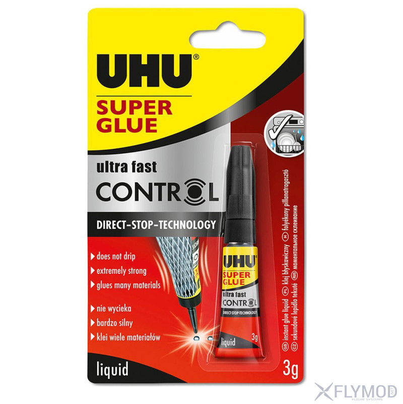 Клей моментальный uhu super glue control блистер 3г тюбик direct stop