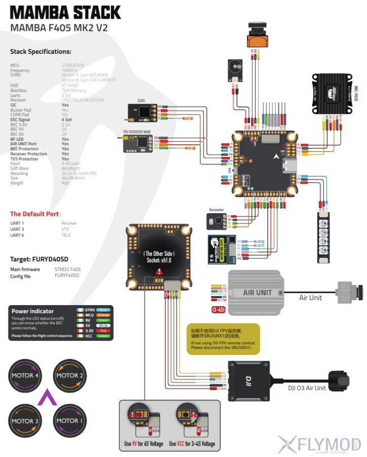 Стек контролю польоту  MAMBA F405 MK2 V2 з ESC F55 6S 55A