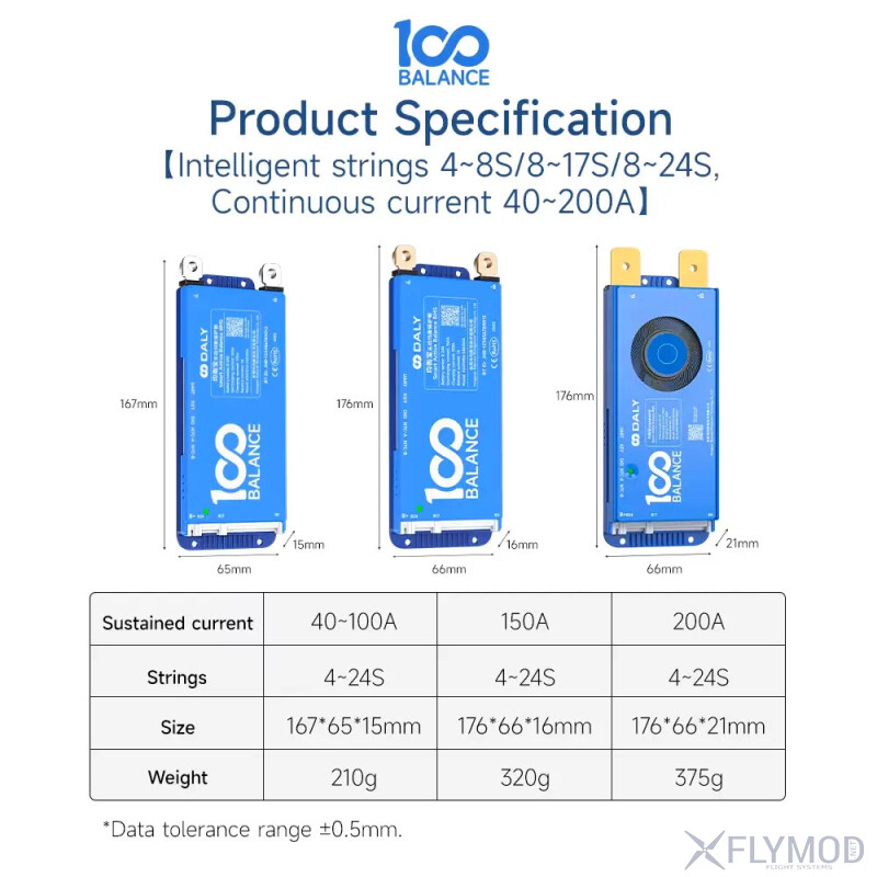 Контролер заряду акумулятора DALY Smart BMS 100Balance 40-200A 4-24S Li-ion LiFePO4 Bluetooth