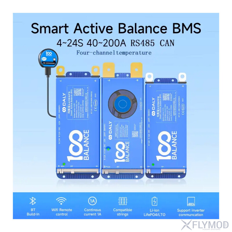 Контролер заряду акумулятора DALY Smart BMS 100Balance 40-200A 4-24S Li-ion LiFePO4 Bluetooth