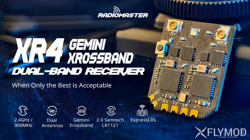 Приймач Radiomaster XR4 Gemini Xrossband Dual-Band ExpressLRS 2 4GHz 900MHz