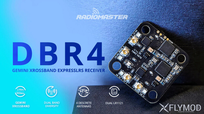 Приймач RadioMaster DBR4 Xross Gemini ExpressLRS Dual Band 2 4GHz 900MHz