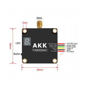 Відео передавач TX8000AC AKK Ultra Long Range 8W 4 9G  -6G Ultra Wide Band 96CH VTX