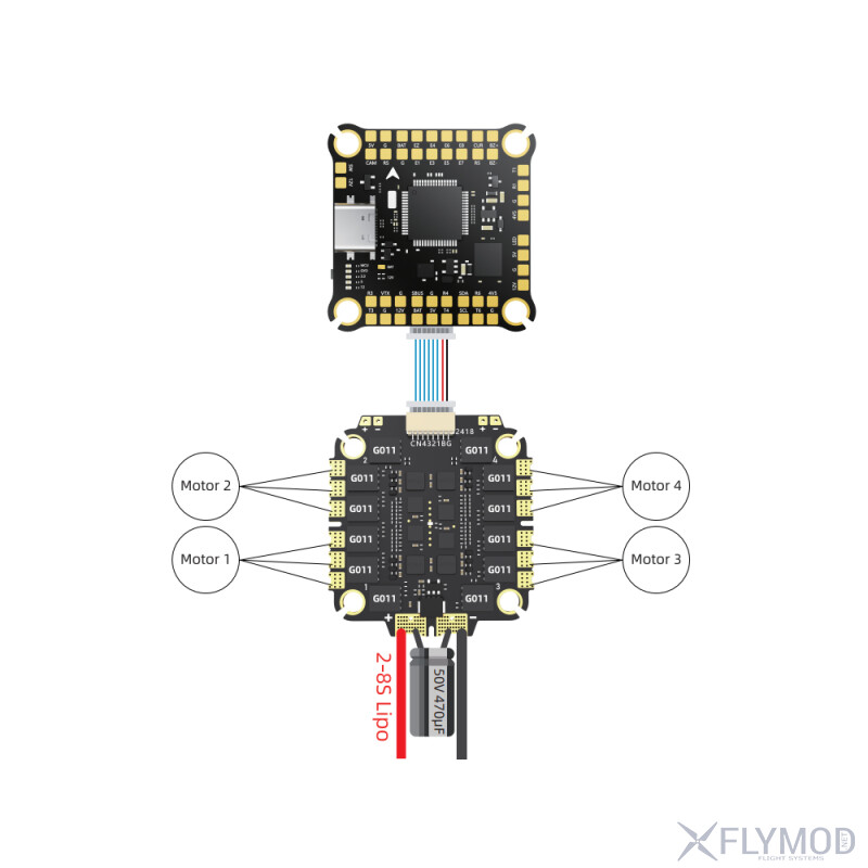 Стек контролю польоту FlyFishRC F4 V01 ESC 50A 60A 1-8S 30x30мм