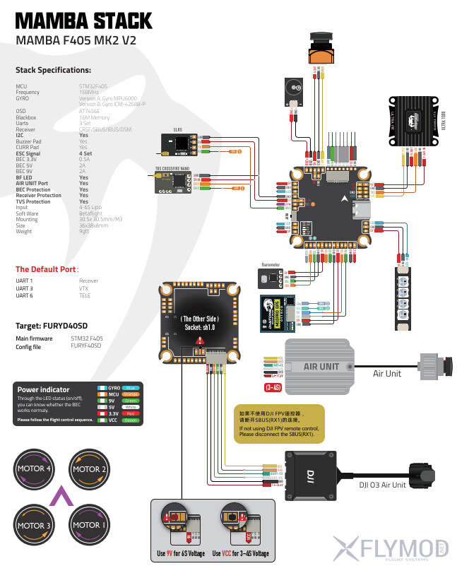 Стек контролю польоту MAMBA F405 MK2 V2 з ESC F65 65A 6S