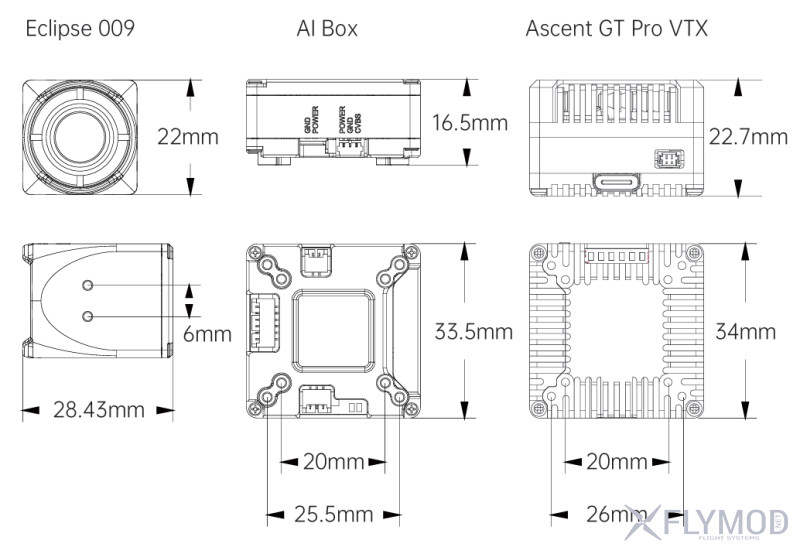 Тепловізійна камера ECLIPSE 009HD з Ascent GT Pro VTX 4W dimensions розміри