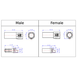 Конектори Amass XT150 Male Female пара креслення drawing
