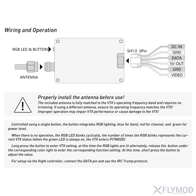 Відеопередавач RushFPV 4 8G-6 1G XSPAN 4W VTX wiring operation підключення налаштування