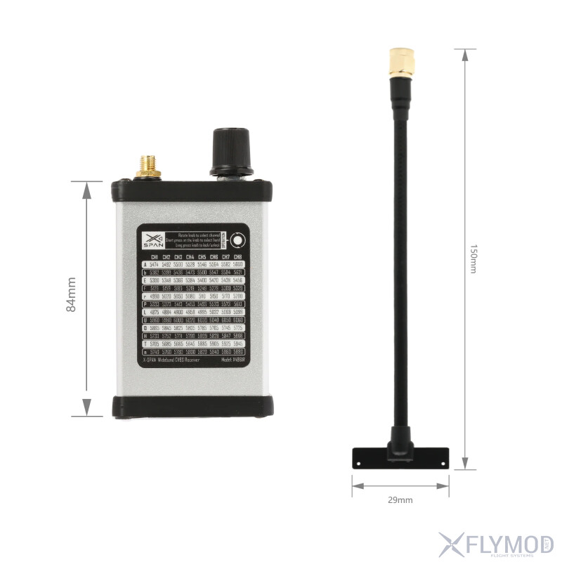 Відеоприймач RushFPV 4 8G-6 1G XSPAN VRX на 96 каналів dimensions розміри