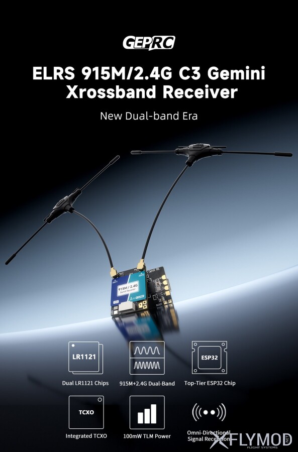 Приймач GEPRC ELRS 915M 2 4G C3 Gemini Xrossband RX