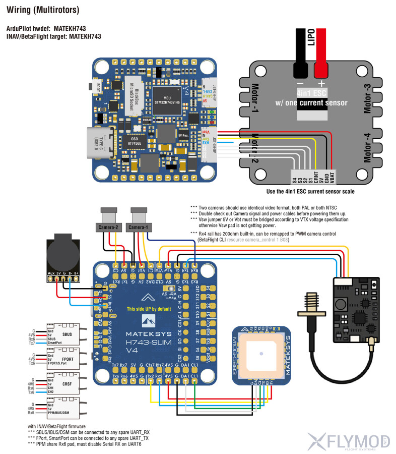 Контролер польоту Matek H743-SLIM V4 wiring diagram діаграма підключення