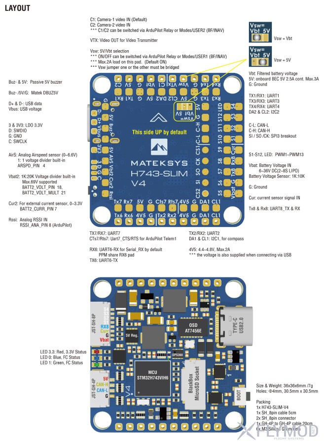 Контролер польоту Matek H743-SLIM V4 layout схема
