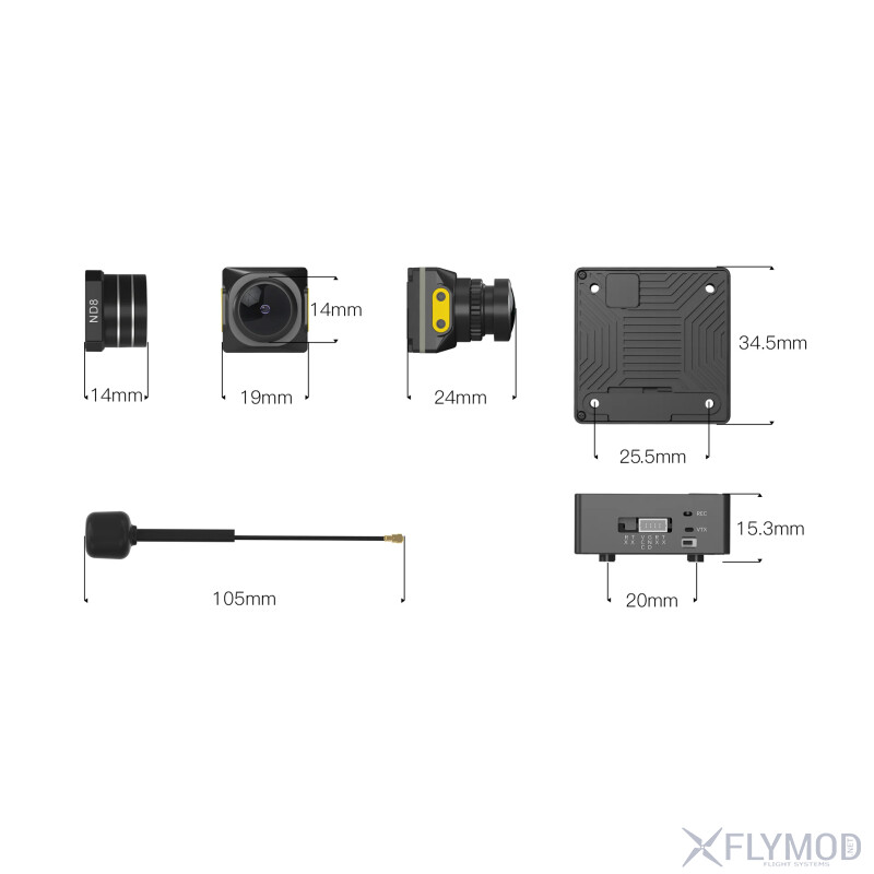 Комплект цифрової FPV системи Walksnail Avatar Moonlight Kit dimensions розмір