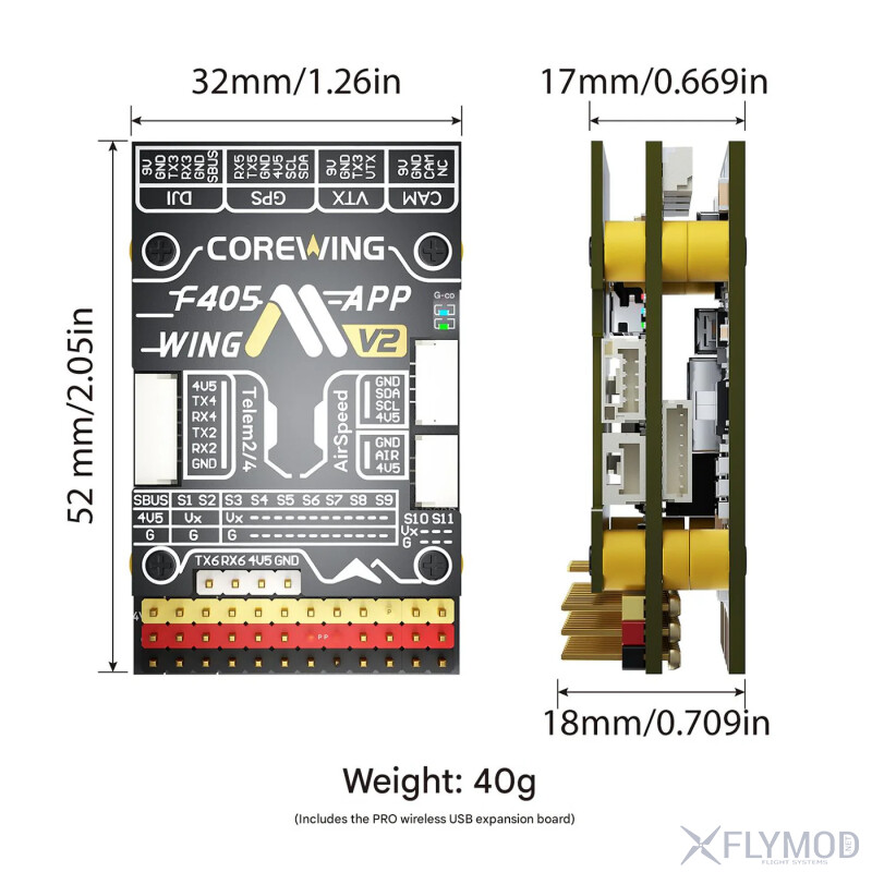 Стек контролю польоту COREWING F405 Wing V2 dimensions розмір