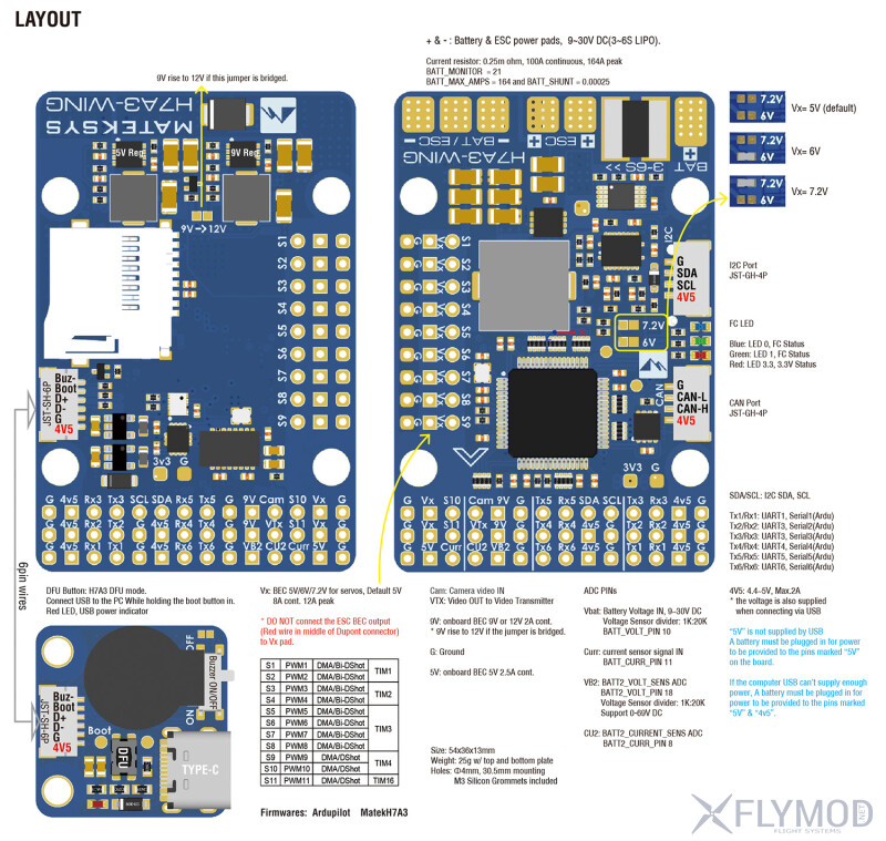 Контролер польоту Matek H7A3-WING layout макет