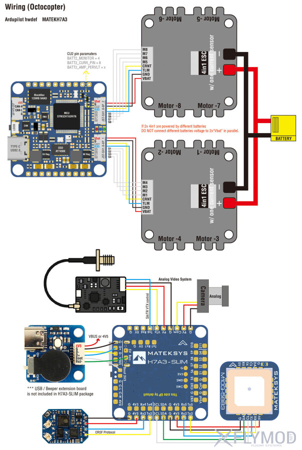 Контролер польоту Matek H7A3-SLIM wiring diagram схема підключення
