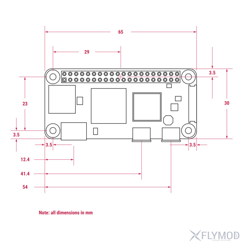Одноплатний комп ютер Raspberry Pi Zero 2 W dimensions розмір