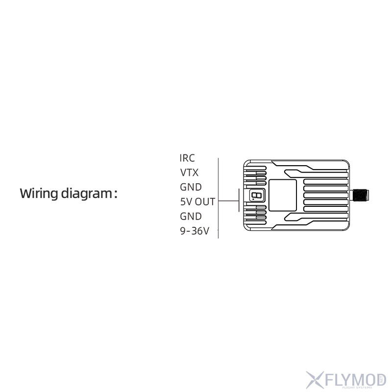 Відеопередавач Skyzone VT8350 8 3G 5W VTX на 40 каналів схема підключення wiring diagram