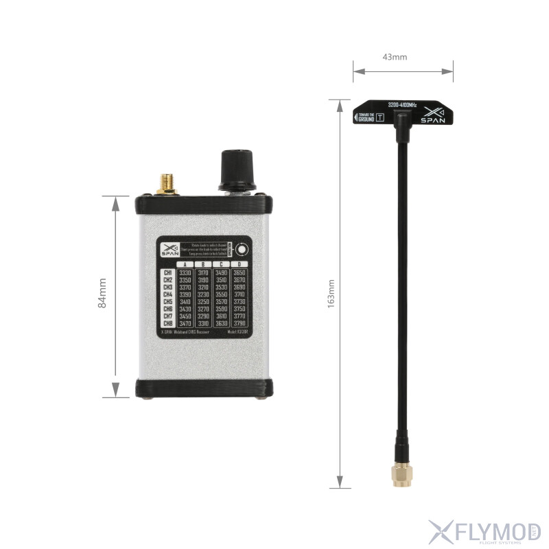 Відеоприймач RushFPV 3 1G-3 8G XSPAN VRX на 32 канали dimensions розмір