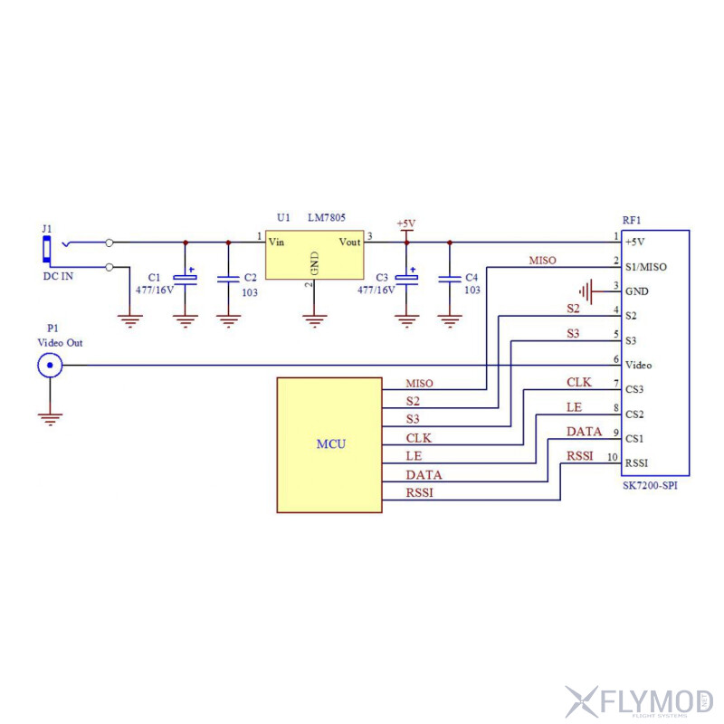 Модуль відеоприймача SK7200-SPI VRX 6 1G-8 2G з SPI підключення circuit