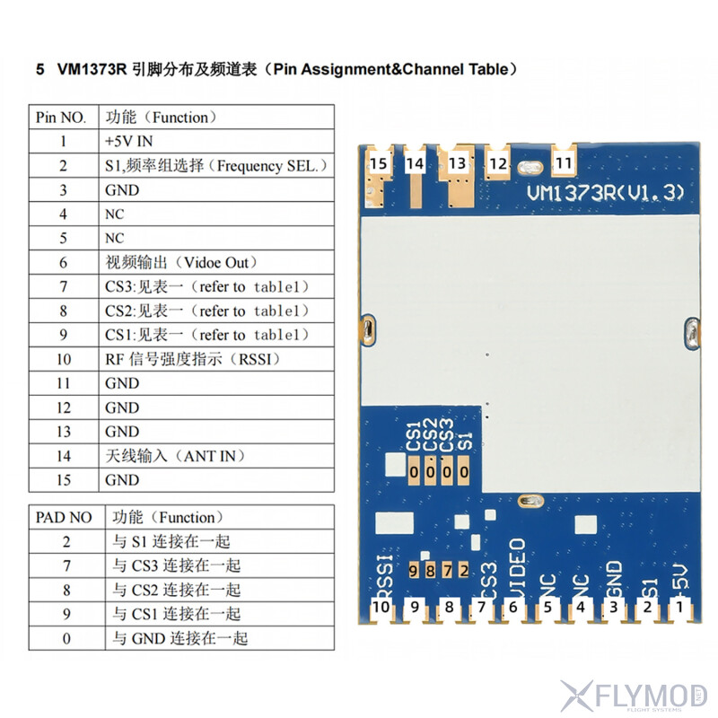 Модуль відеоприймача VM1373R 1 2G-1 3G VRX розпіновка pin assignment