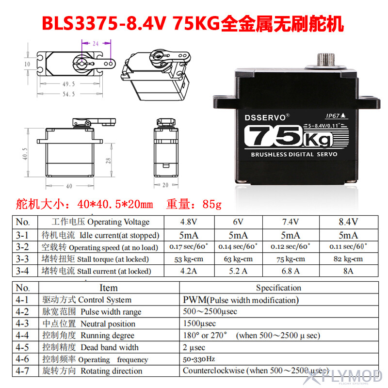 Цифровий сервопривід DSServo BLS3375 з металевим редуктором dimensions розмір specifications характеристики