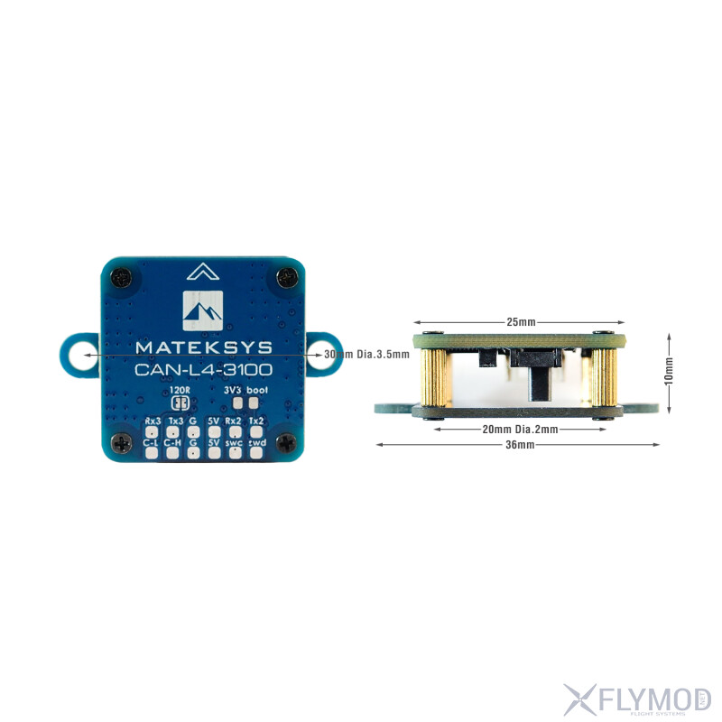 Магнітометр Matek CAN-L4-3100 RM3100 dimensions розмір